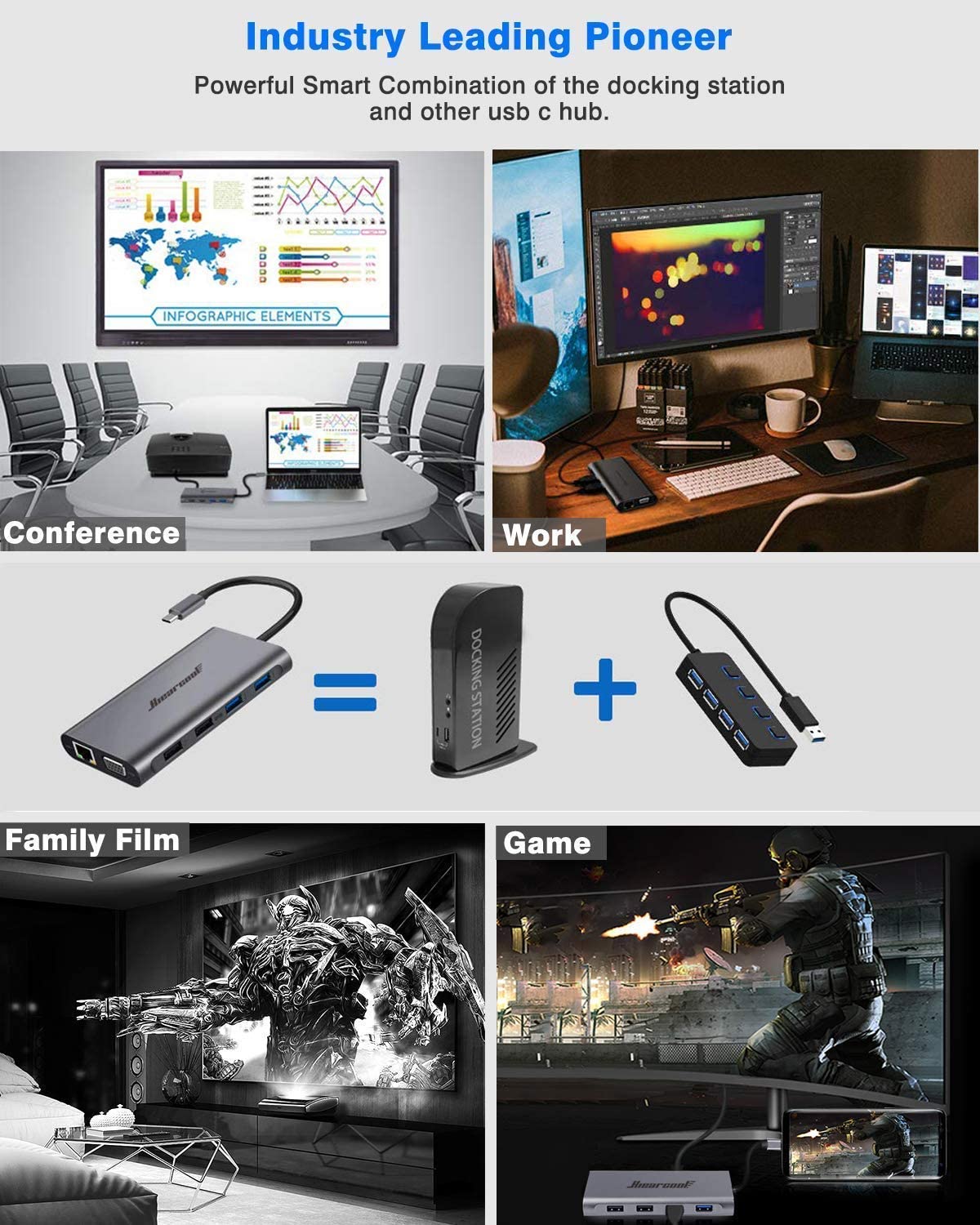 Hiearcool Hub Ethernet USB C, adaptador HDMI USB C de 4K a 60Hz, adaptador  multipuerto tipo C 8 IN1 de 1 Gbps 100 W PD USB C Dock USB3.0 TF/SD Dongle