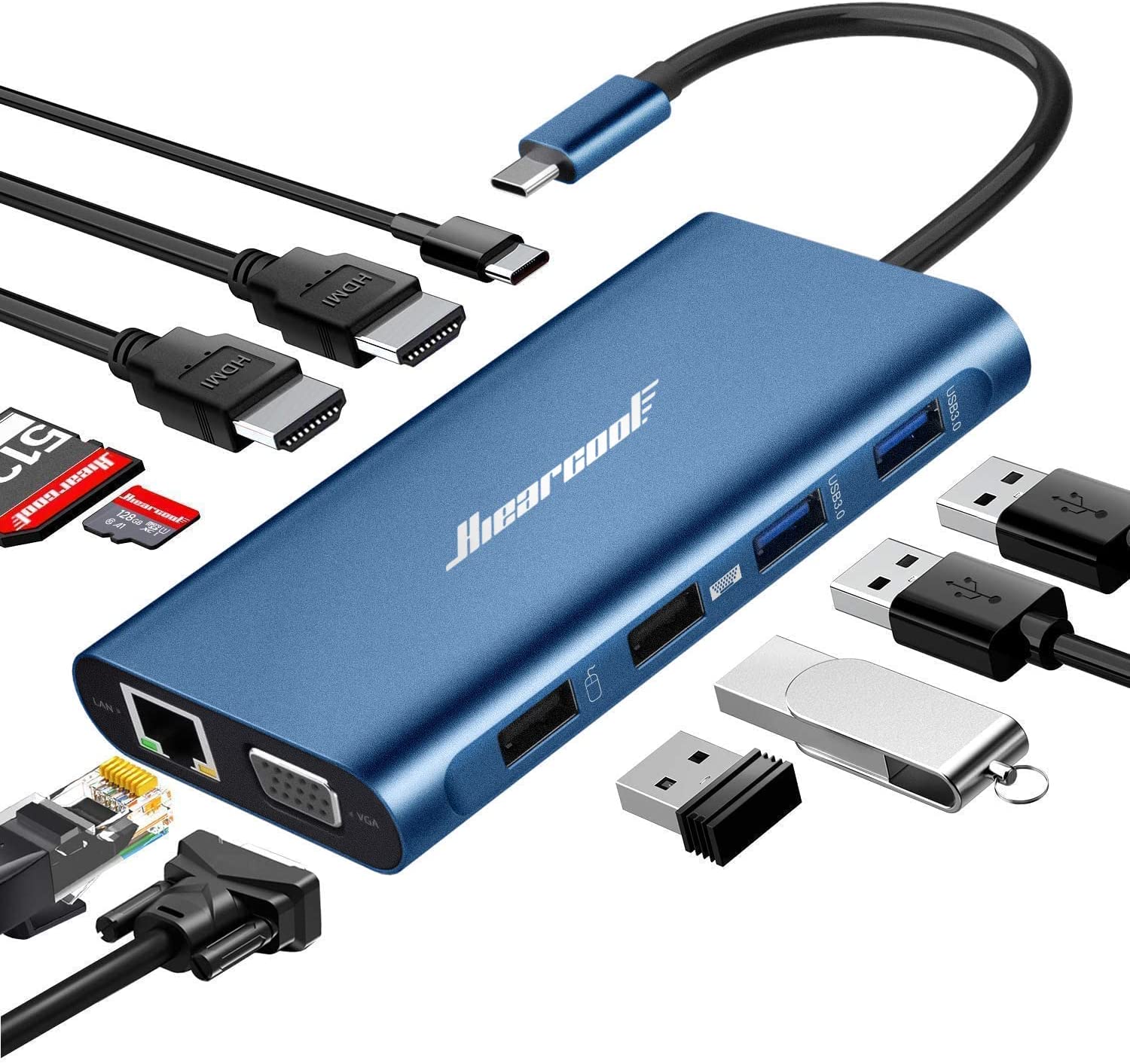 Hiearcool Docking Station, USB C Laptop Docking Station Dual Monitor, 11 in 1 USB C to Dual HDMI Multiport Adapter Multi Monitor Docking Station for Dell HP Lenovo Laptops