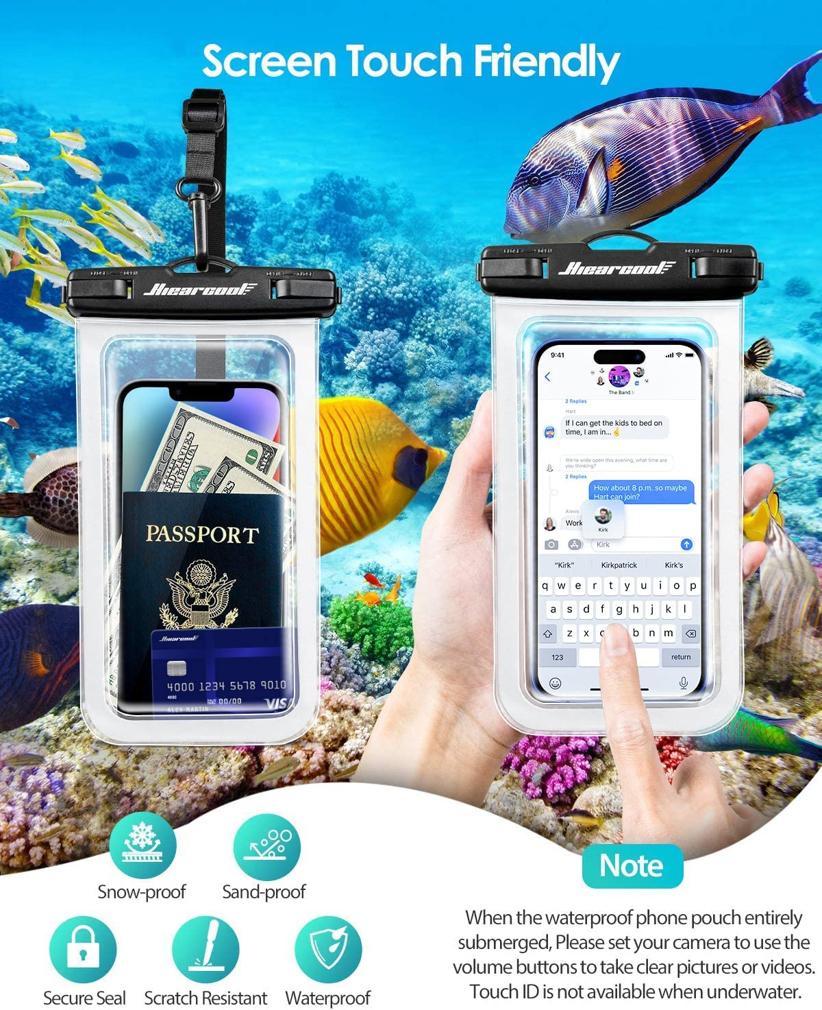 Universal Waterproof Case,Hiearcool Waterproof Phone Pouch Compatible for iPhone, Black