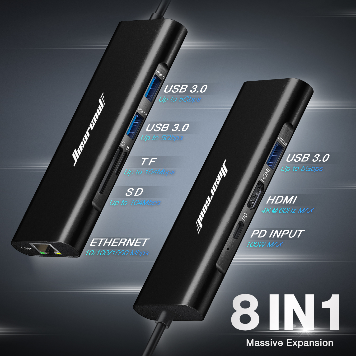 Hiearcool USB C Hub Ethernet,4K@60Hz USB C HDMI Adapter,8 IN1 Multi-Port  Type