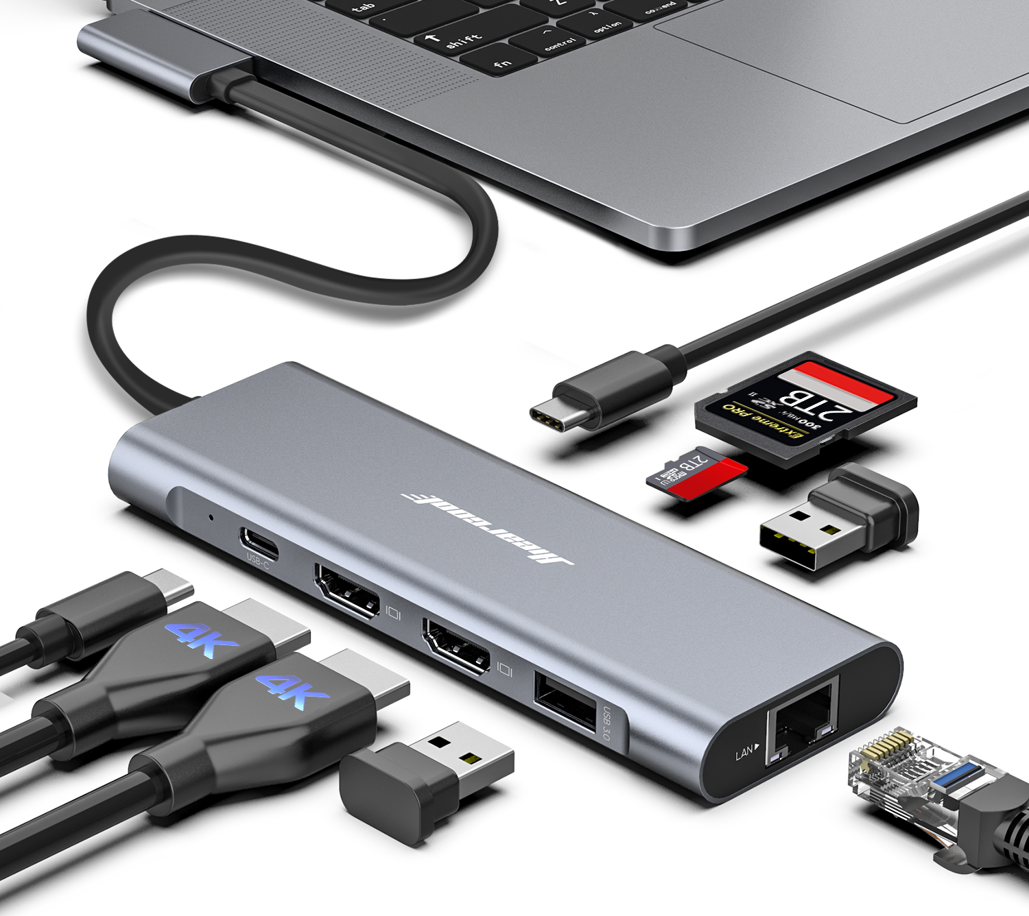 MacBook Pro Docking Station, 4K Triple Display Hiearcool 9 in 2 Laptop Docking Station Compatible for MacBook Pro/Air Thunderbolt 3 Multiport Docker USB C Dongle (2HDMI PD3.0 SD TF Reader RJ45 2USB)