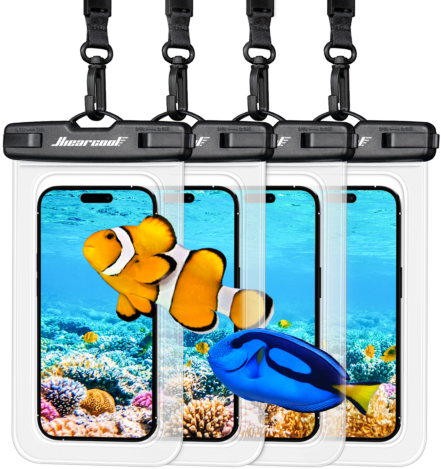 Hiearcool Waterproof Phone Pouch, Waterproof Phone Case for iPhone, Waterproof Phone Bag Cell Phone Waterproof Pouch Cruise Travel Vacation Essentials Large Waterproof Phone Holder 4 Pack- Clear