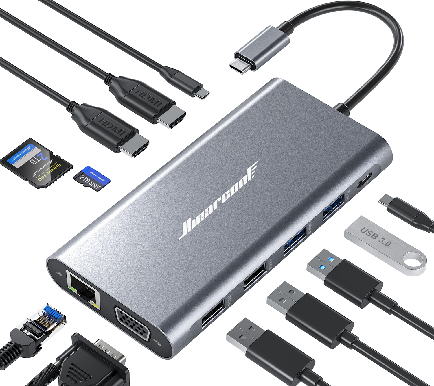 Hiearcool USB C Docking Station,Quadruple Display Laptop Docking Station,12 in 1 USB C Dock for MacBook Dell Hp Lenovo (HDMI VGA PD3.0 Ethernet SD/TF USB3.0 2.0 USB C)