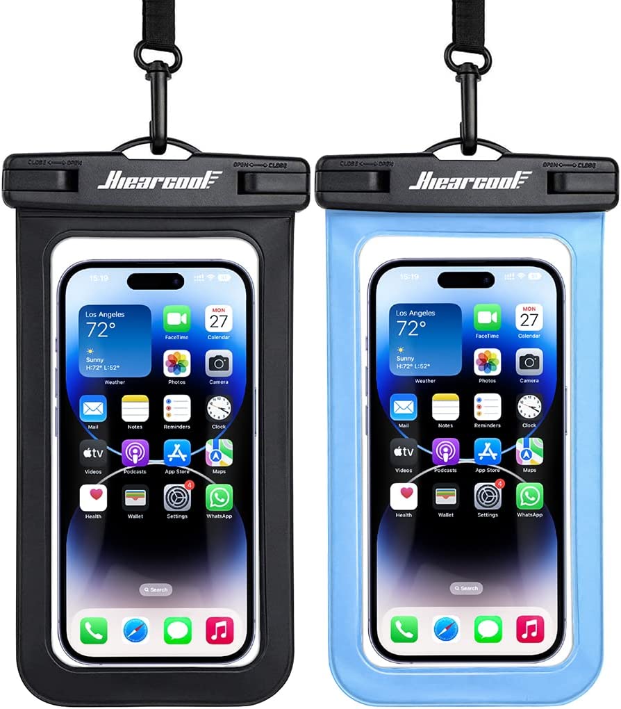 Hiearcool Waterproof Phone Pouch,Underwater Waterproof Phone Pouch for iPhone 14 Pro Max Cruise Travel Must Haves Dry Bag-Black&Sky Blue-2Pack