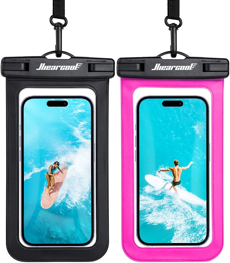 Hiearcool Waterproof Phone Pouch,Underwater Phone Cases for iPhone 14 Pro Max,Waterproof Dry Bag for Cruise Travel Essentials Phone Water Protector Pouch-Black&Bright Red-2Pack