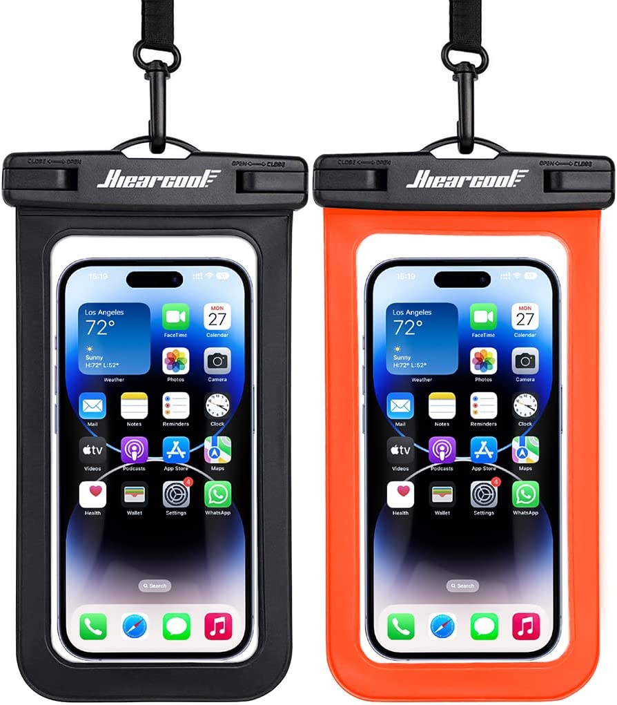Hiearcool Waterproof Phone Pouch,Waterproof Phone Case,Waterproof Cellphone Pouch Under Water Beach Accessories for iPhone-Black&Orange-2Pack